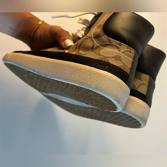 Coach Ellis Signature Canvas Womens Sz 6.5 High Top Khaki Brown Sneakers Shoes - Picture 9 of 10